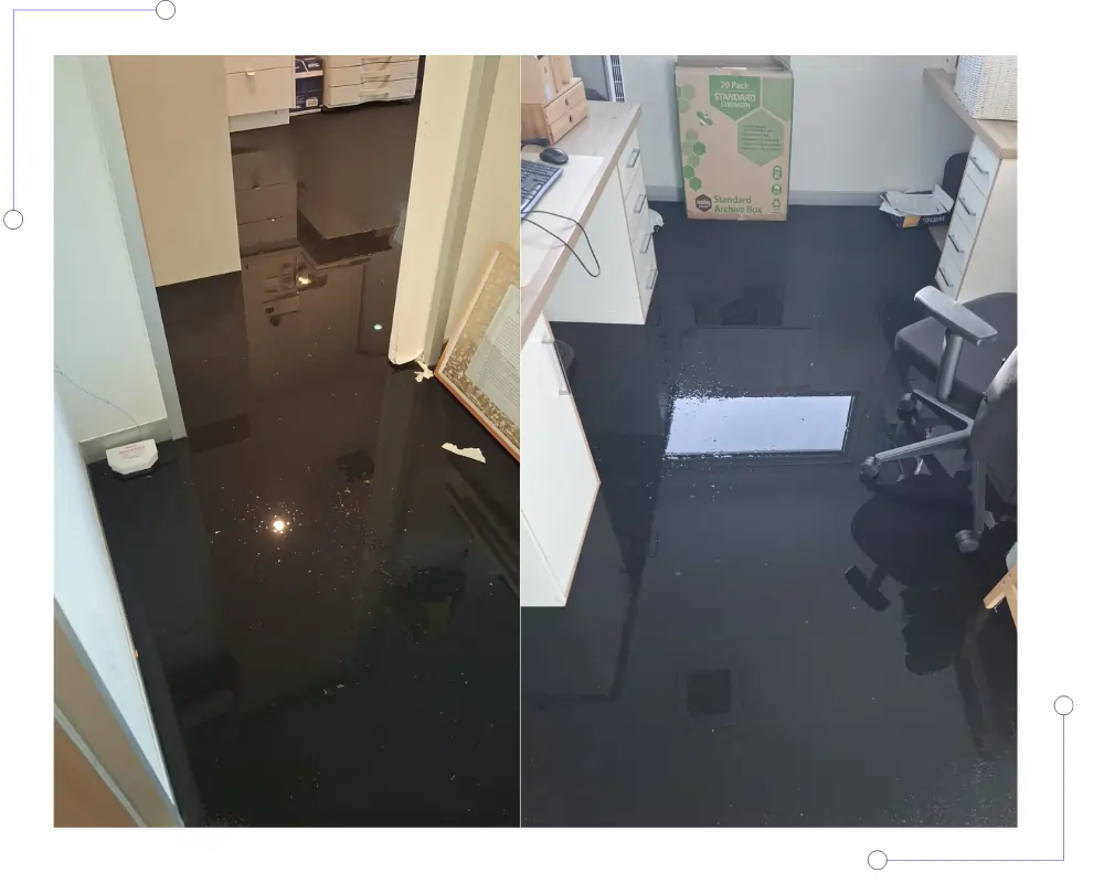 Flooded floor inside a Geelong residential property caused by water damage and flooding