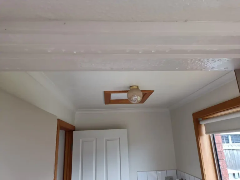 Ceiling flood restoration in a Geelong property with professional drying and moisture control equipment addressing water-damaged ceiling areas