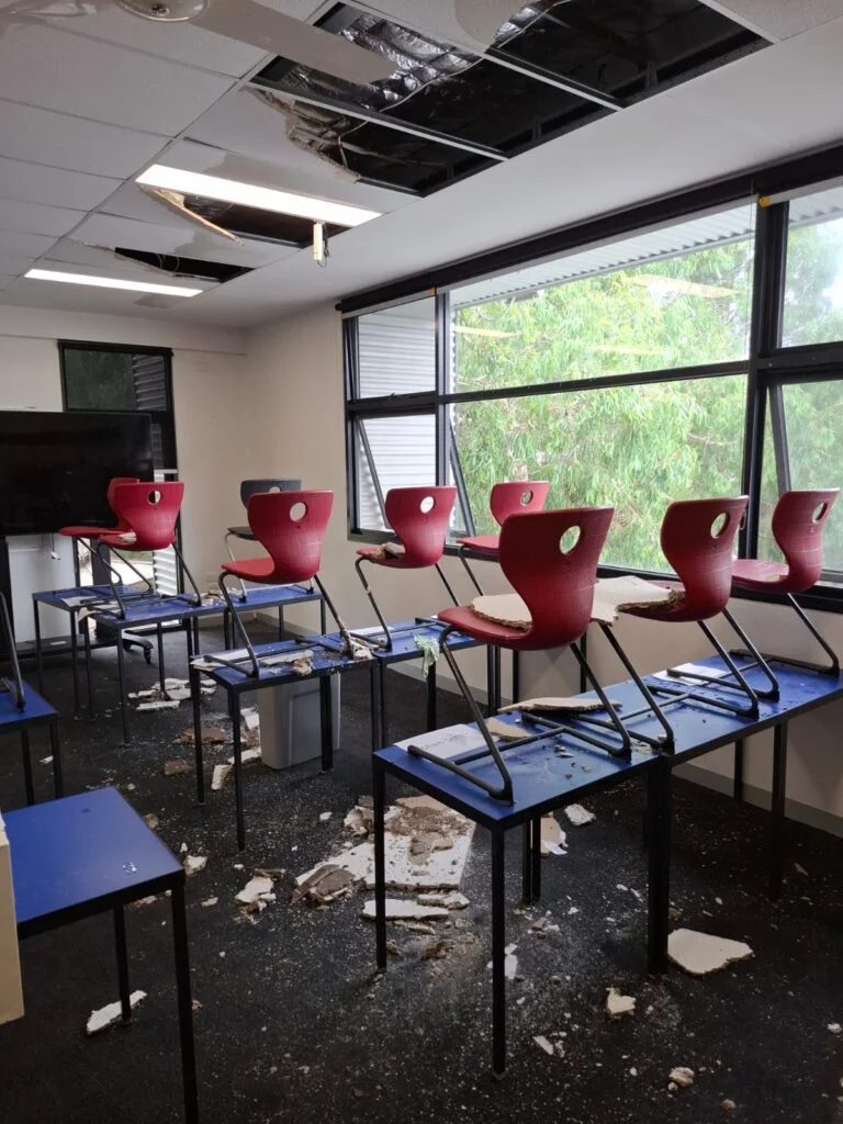 Commercial property in Geelong affected by a burst pipe causing significant internal water damage