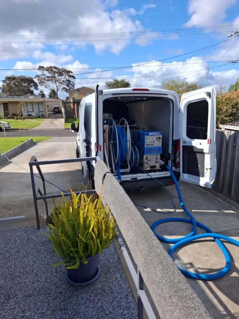 Flood damage restoration Geelong van and water extraction equipment at residential property